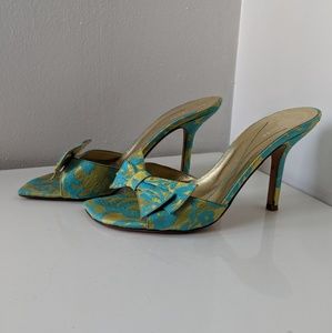 Kate Spade metallic blue/green bow heels